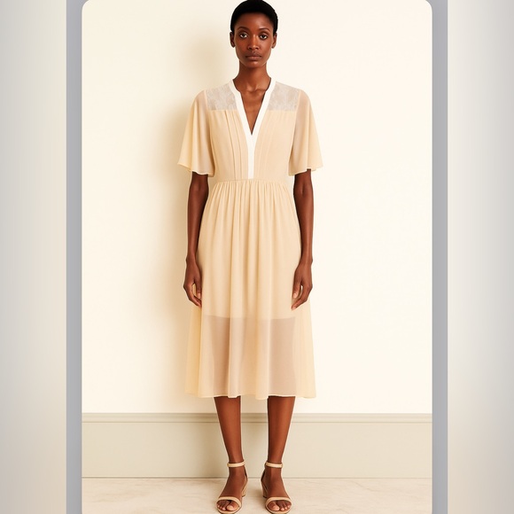 Sandro Dresses & Skirts - Sandro Beige Midi Dress Small Sheer size S